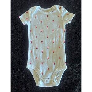 Carter's 9-12M White/Red Lobster Sea Life Print Bodysuit Short Sleeve Snap